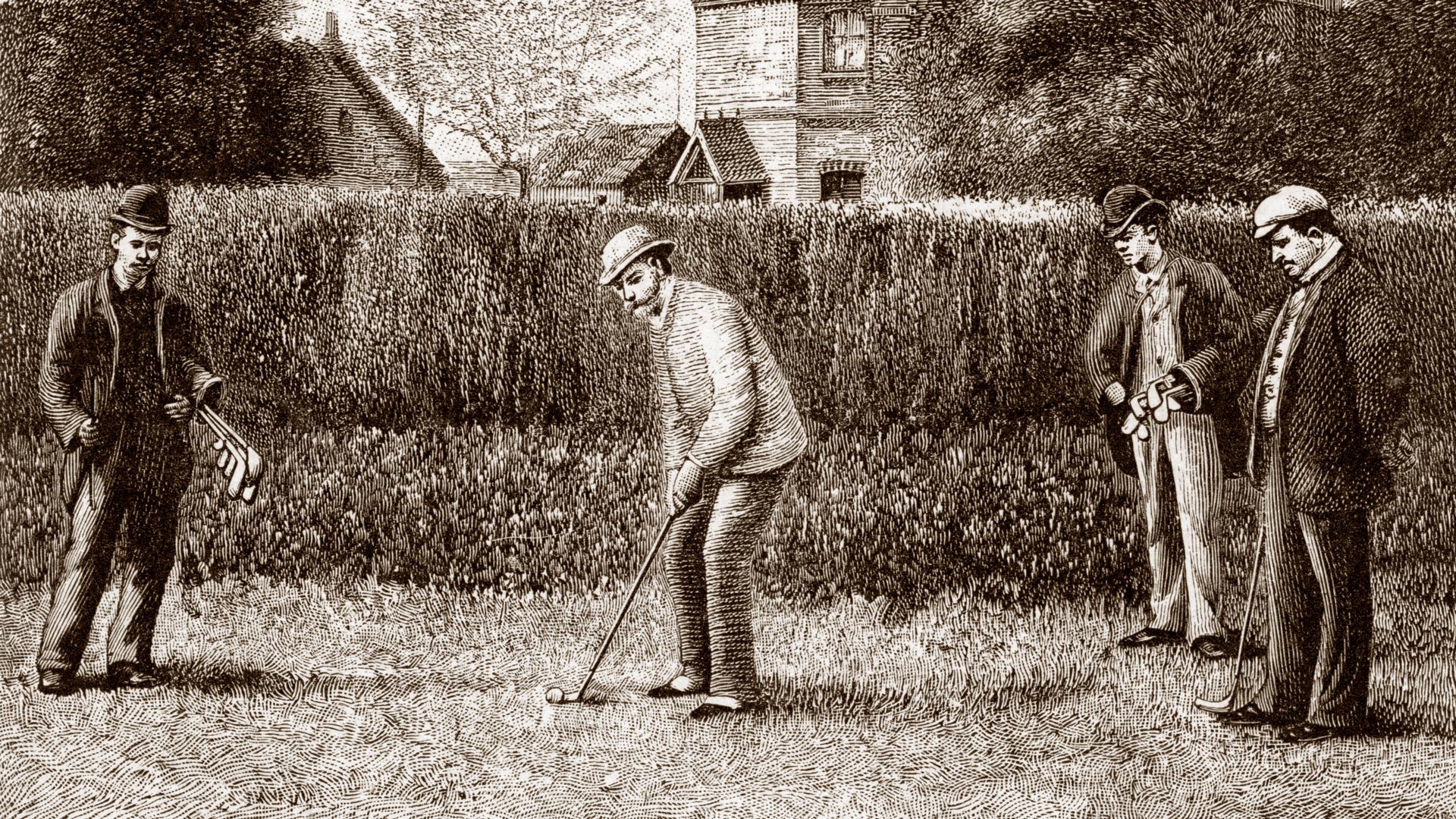 drawing of men playing golf